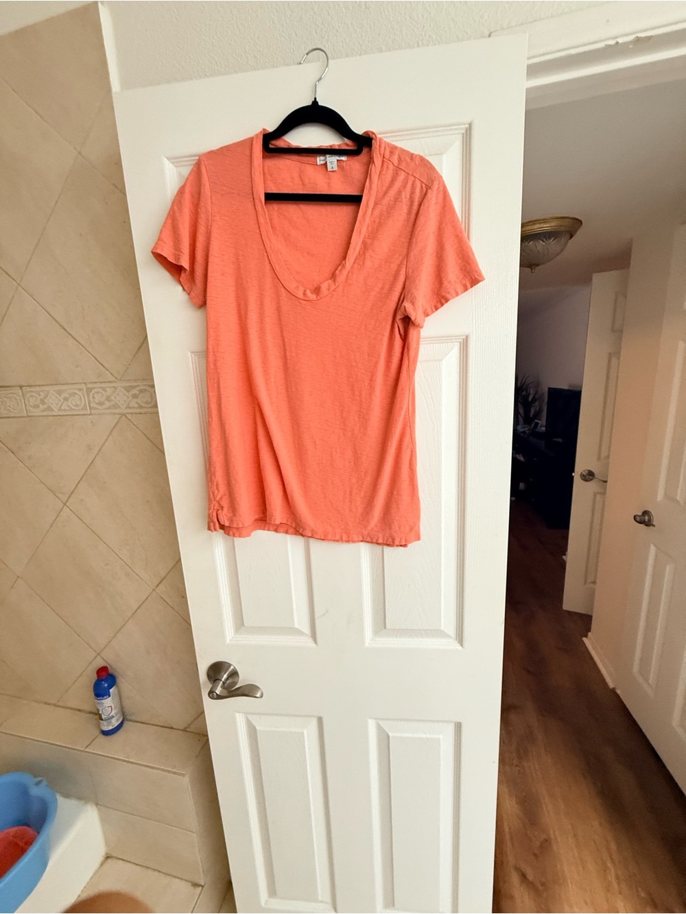 James Perse Coral Short Sleeve Scoop Neck Tee-4